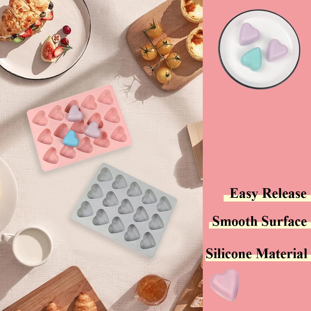 2 PCS Heart Shape Chocolate Moulds 15-Cavity Silicone Chocolate Mold Valentine's Day Candy Moulds for Baking DIY Resin Jelly Ice Cube Cake Dessert Decoration - Image 4
