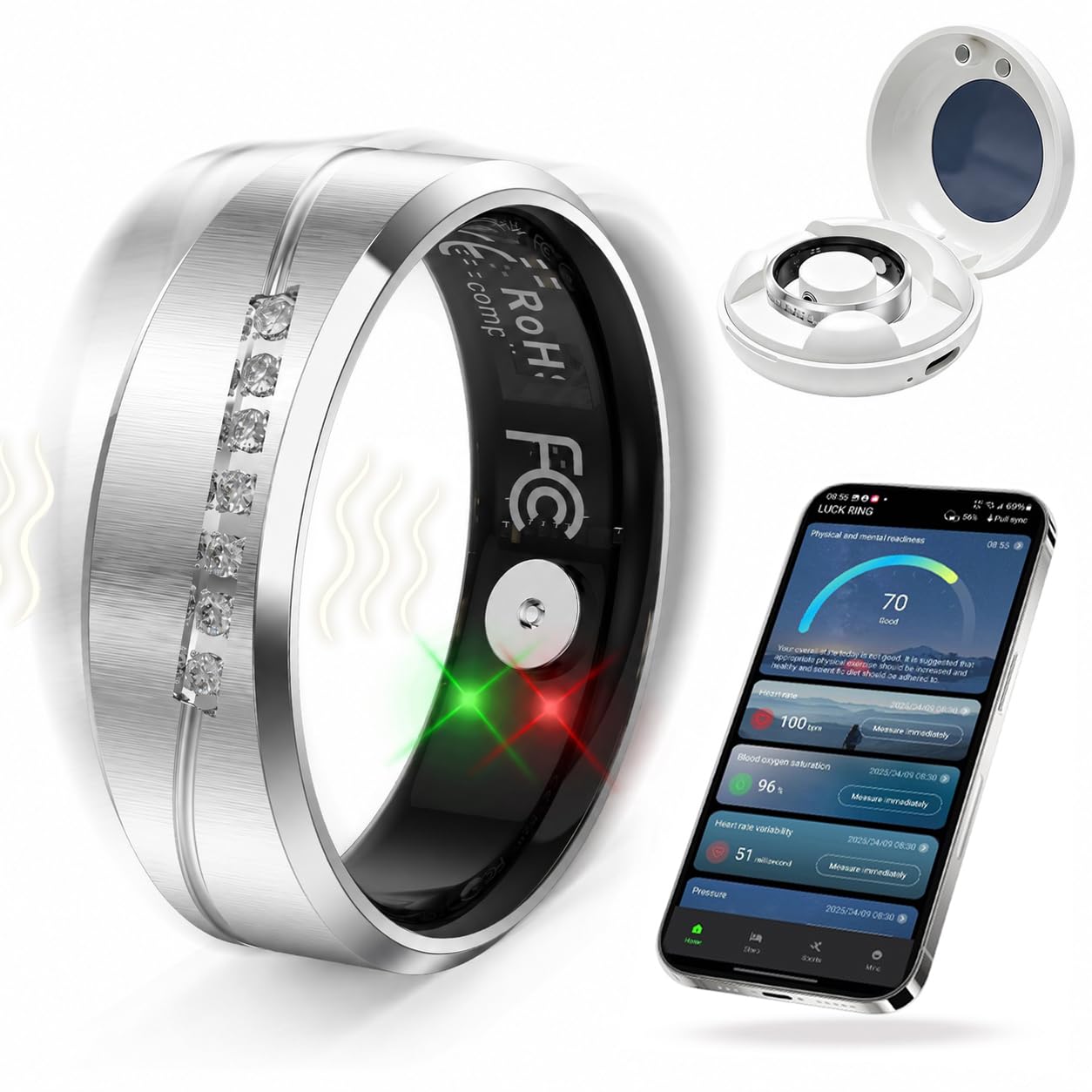 Yihou Smart Ring Vibration Alert Alarm Heart Rate Sleep Monitor Pedometer | Fitness Ring Calories Step Counter Stress Monitor Vibrating Call Notification Waterproof Health Smart Rings for Women Men-image-1