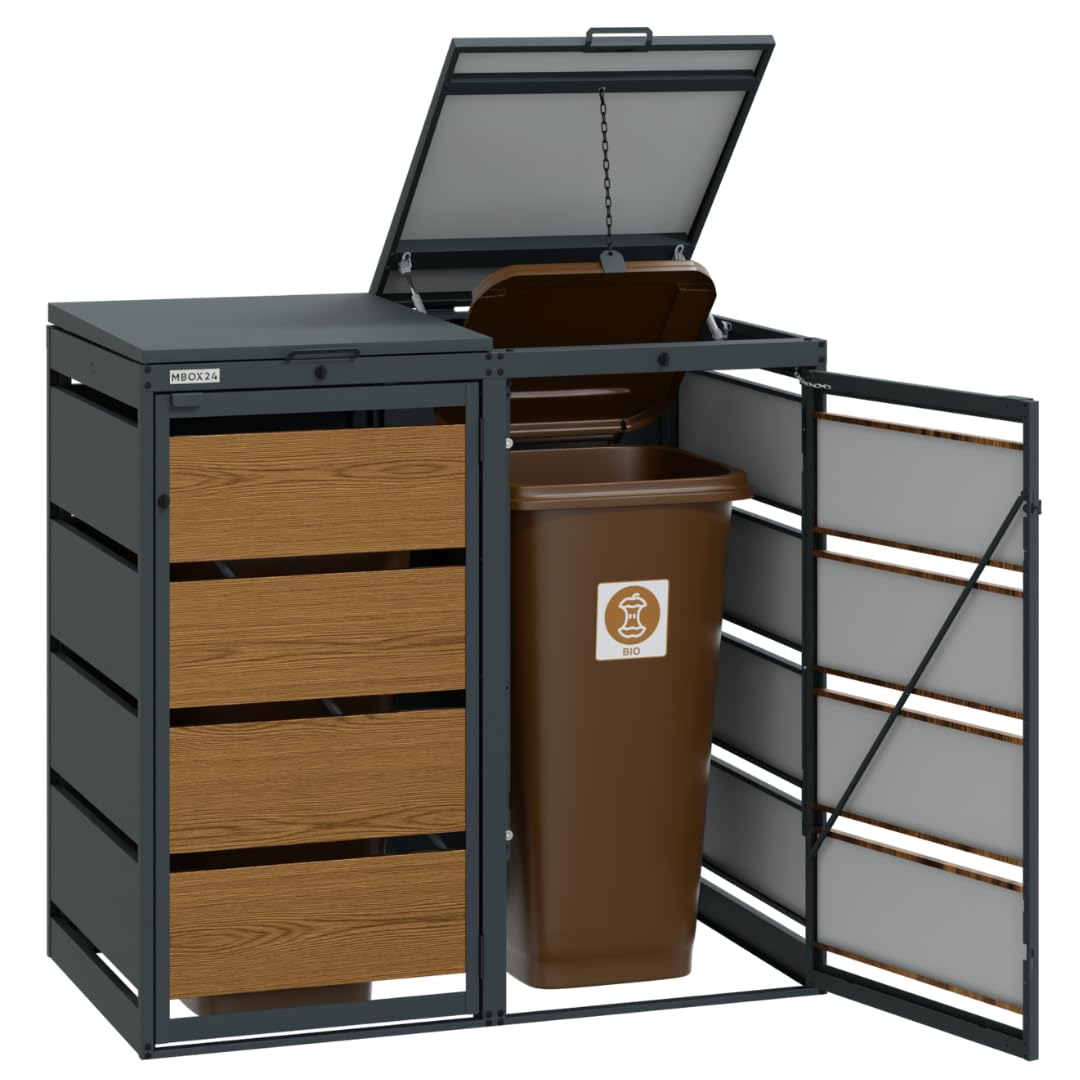 Golden Oak | 2er Mülltonnenbox für Mülltonnen bis 120 Liter | Mülltonnenverkleidung | Mülltonnenhaus | Box für Mülltonnen | Mülltonnenunterstand