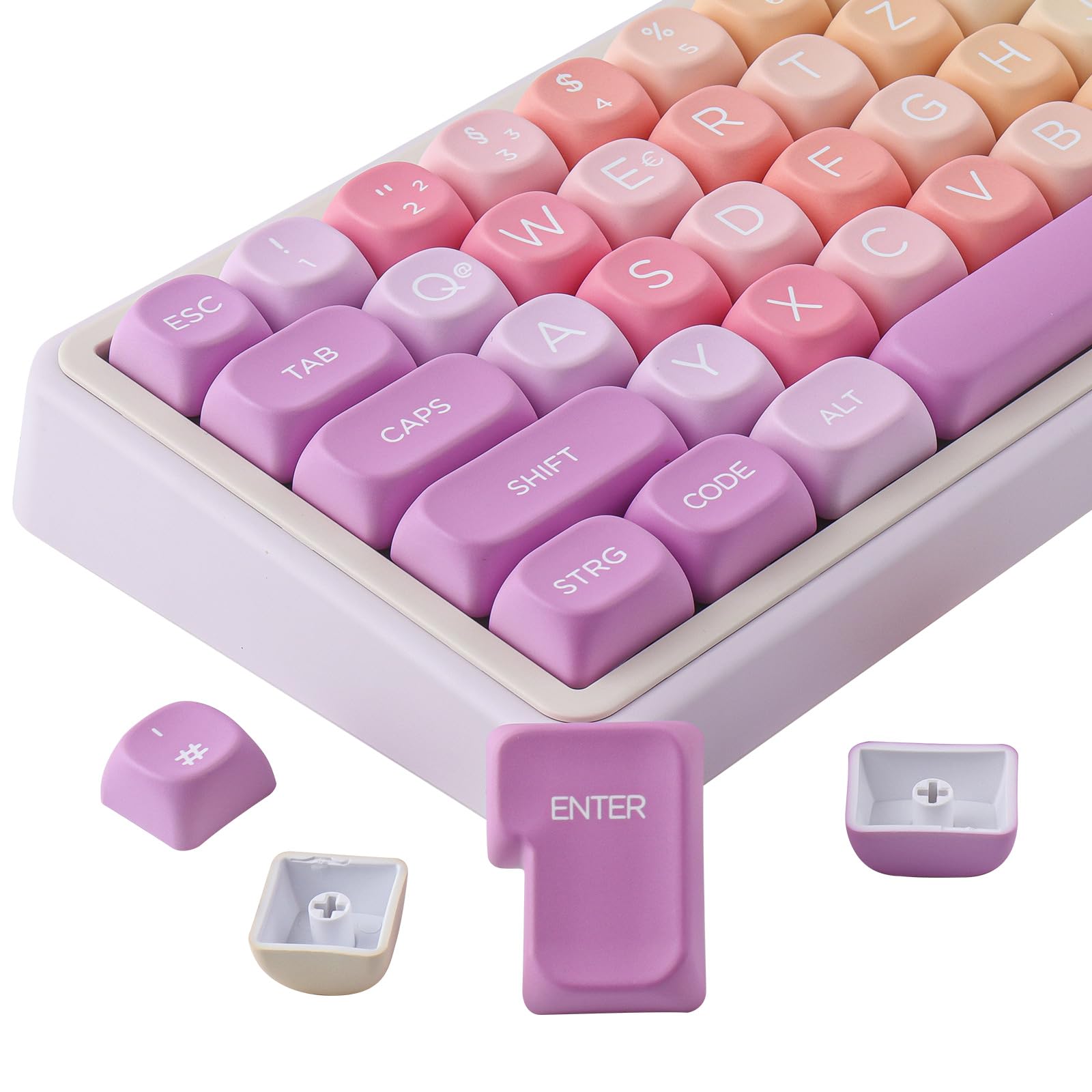 Sunzit MOA Keycaps, 132 Tasten PBT ISO DE Keycaps Niedliches Regenbogen Bonbon Set mit individuellen Tastenkappen für Cherry MX-Schalter ISO DE Layout Mechanische Gaming Tastatur(DE Layout)