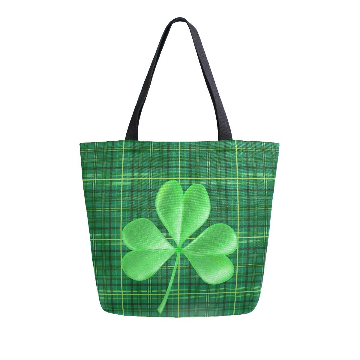ZZKKO St Patrick's Day Canvas Tote Grocery Bag Shoulder Casual Book Bag Large for Women Teachers, Shamrock Clover Cotton Bag Shopping Purse Handbag Reusable Multipurpose Use
