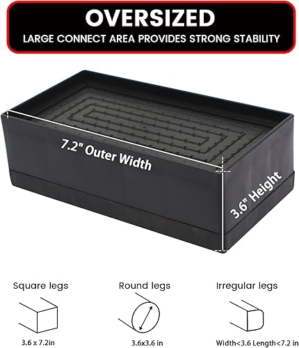 Miniatura 2 de Elevadores de cama de 2, 3.8 o 5.5 pulgadas, paquete de 12 unidades rectangulares de gran tamaño para patas de 7 pulgadas, resistentes bloques de