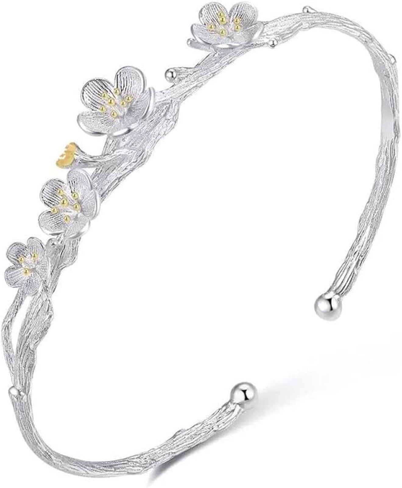 Bracciale in Argento, Bracciale Rigido alla Moda, Bracciale Regolabile Bracciale in Argento 925, Bracciale Regolabile, Bracciale con Fiori intagliati a Mano