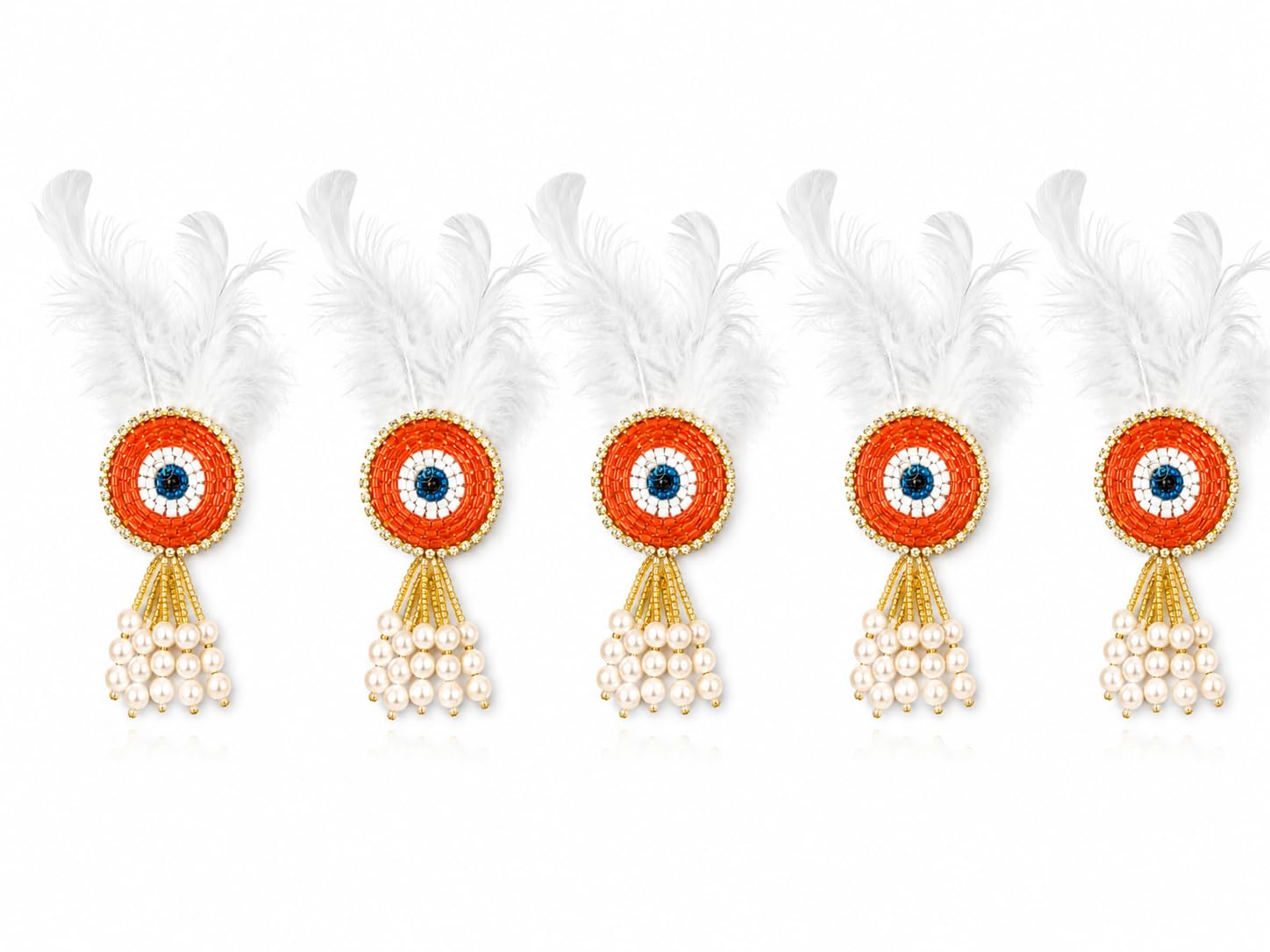 Pack Of 5 Nazar Battu Pin Evil Eye Brooch For Men And Women With White Feather, Pearl & Rhinestone Border | Stylish Nazar Badge Lapel PIN For Men Suit Blazer Shirt Kurta Wedding-image-32