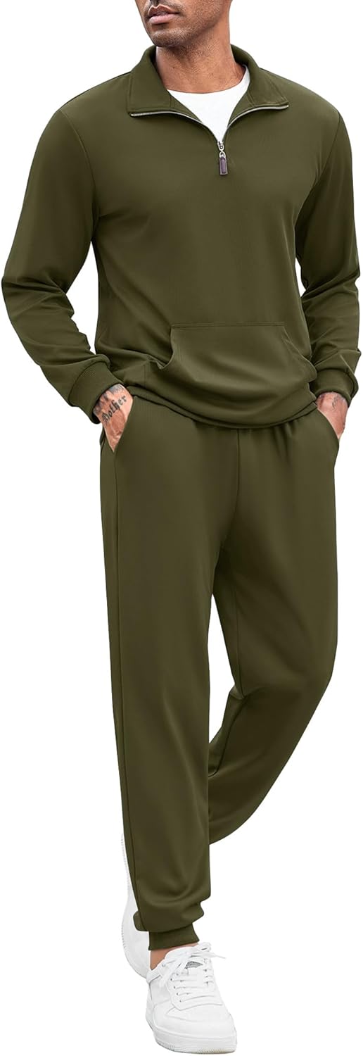 COOFANDY Men’s Tracksuit 2 Piece Quarter Zip Sweatsuit Sets Casual Athletic Running Jogging Suits