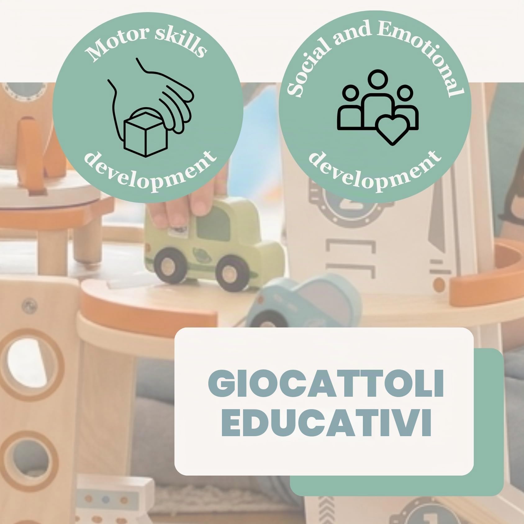 Tooky Toy Garage Giocattolo Bambini Spazio in Legno FSC con Razzo, Astronauti e Veicoli, Parcheggio Multilivello Montessori Educativo, Gioco di Ruolo, da 3 Anni - 14 Pezzi