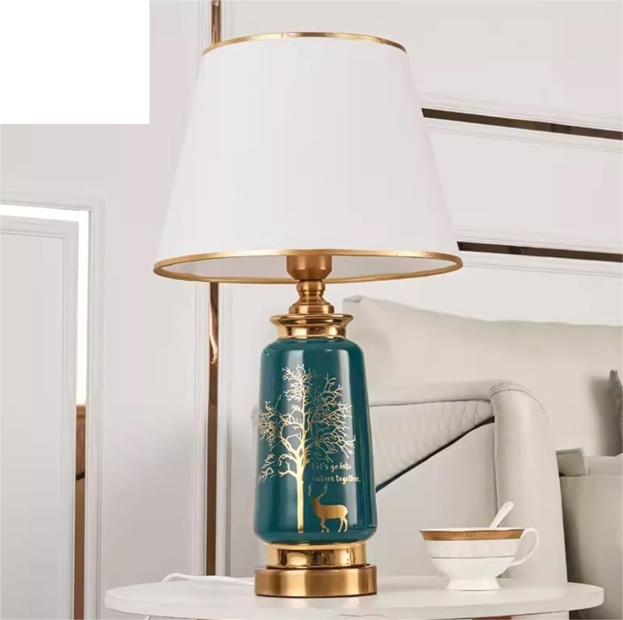 Lampka nocna Ceramiczna Lampa Stołowa Nowoczesna Lampa Nocna Klosz Z Tkaniny Lampka Nocna Do Salonu Sypialnia lampa stołowa (Color : Grün, Size : 30 * 53cm)