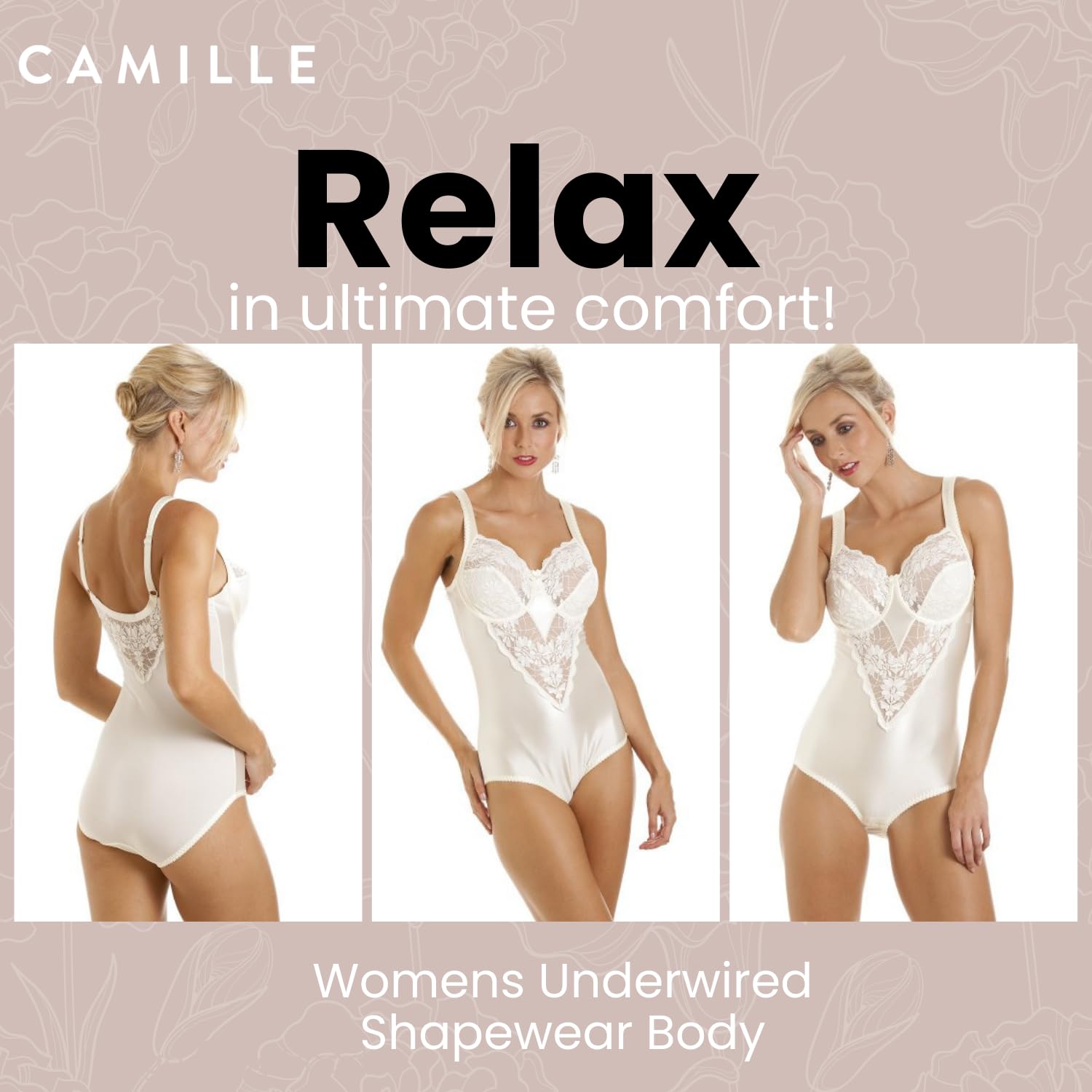Camille Body Gainant à Armatures et Dentelle - Ivoire 100G