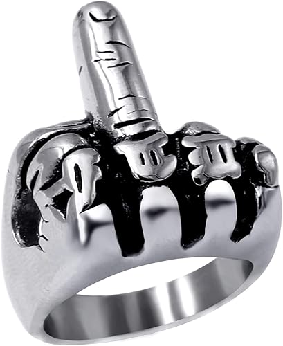 Mens Biker Rings Stainless Steel Middle Finger Hip Hop Punk Ring for Men Women