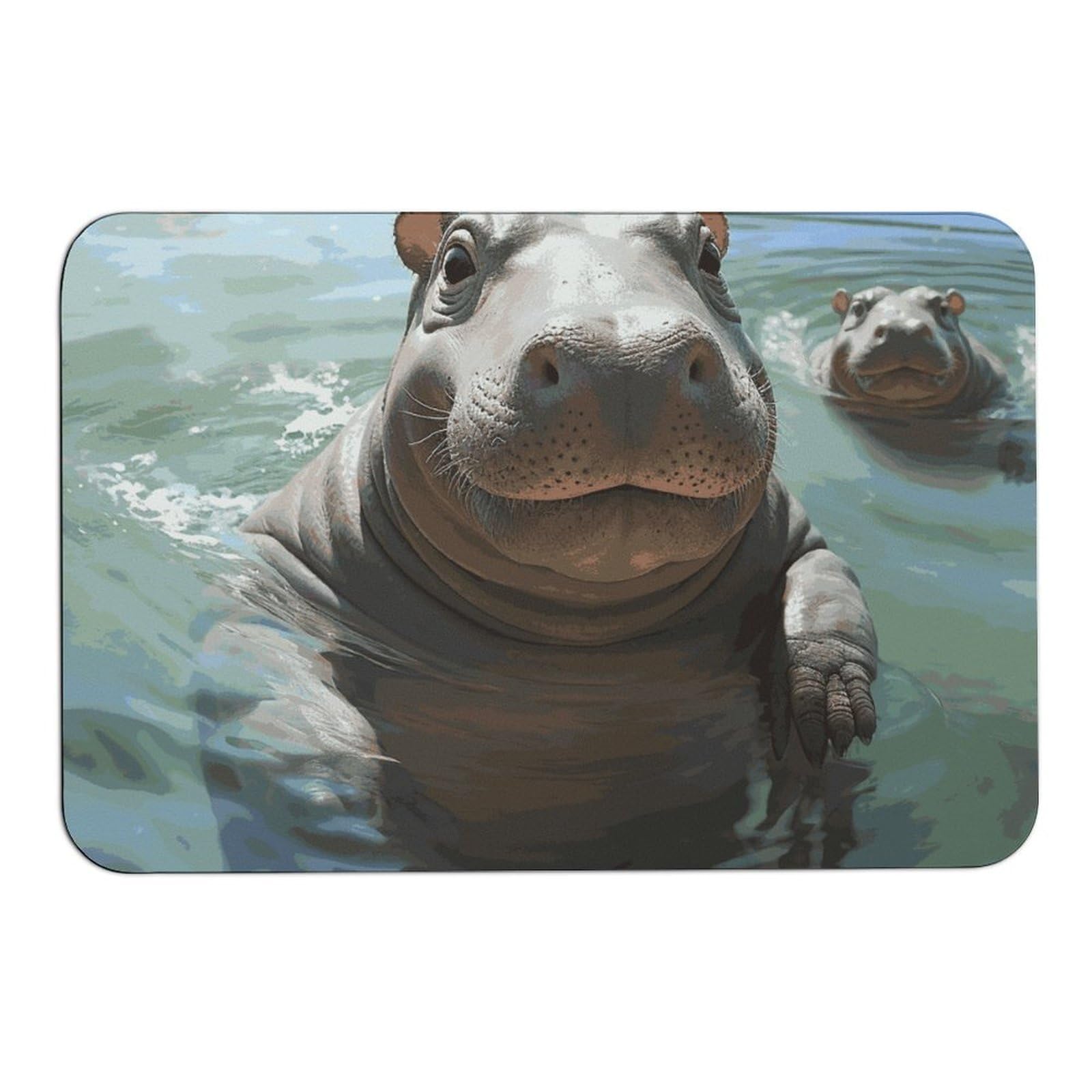 Tapis absorbant l'eau et antidérapant motif hippopotame