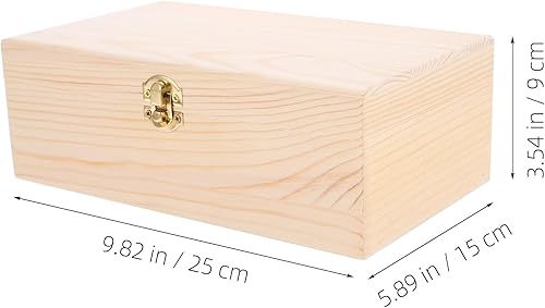 Miniatura 2 de VOSAREA Caja de almacenamiento de madera sin acabar, caja de almacenamiento para manualidades, caja de lápices de madera, baúl del tesoro de madera
