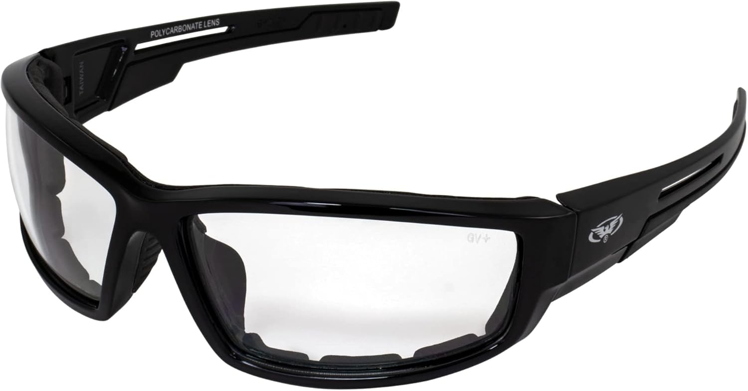Global Vision Sly Padded Motorcycle Sunglasses Black Frames Dual-Injected Rubber on Temples Clear Lenses Global Vision Sly Padded Motorcycle Sunglasses Black Frames Dual-Injected Rubber on Temples Clear Lenses