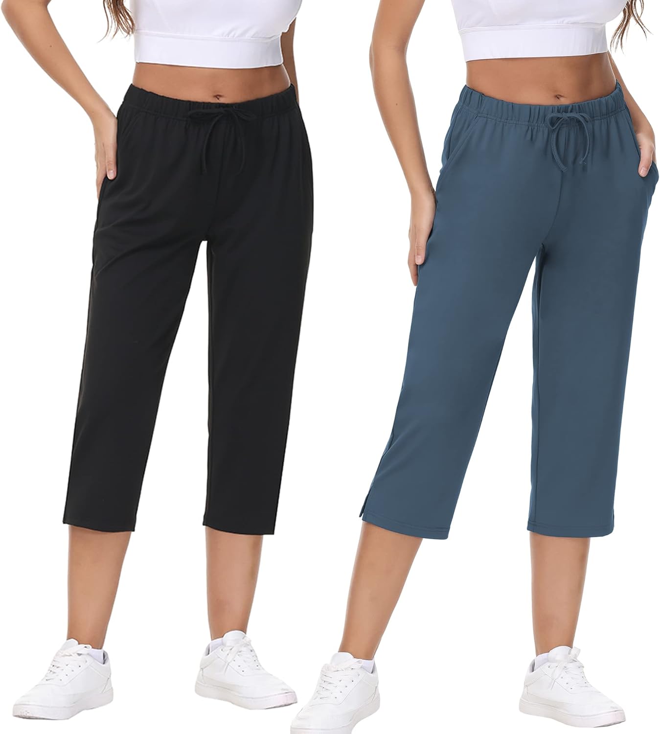 COZZIPLUS Women's Lightweight Capri Pants with Pockets, High Waist Wide Leg Quick-Dry Cropped Pants for Yoga & Travel