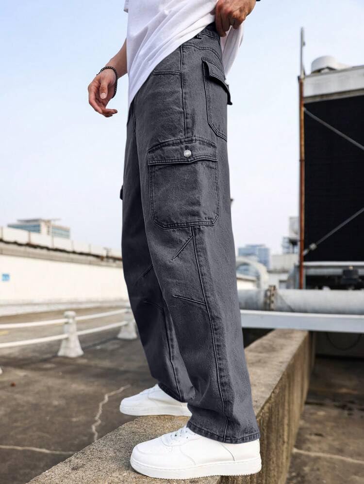 Image of TAGAS Men Relaxed FIT Denim Jeans | Cargo Denim Jeans | Multi Pocket Jeans Pant for Men | Men Loose Fit Denim Jeans |