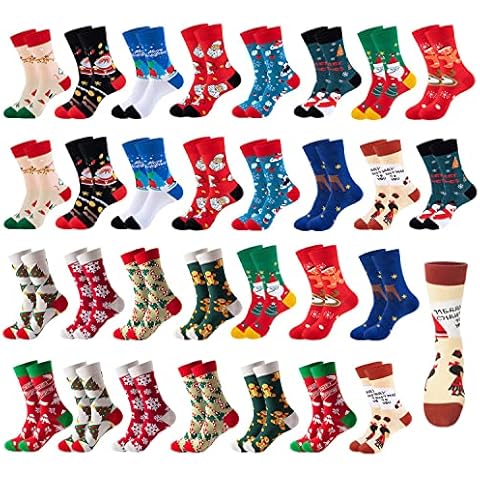 MarJunSep 30 Pairs Christmas Socks Bulk For Women Men Family Stocking Stuffers White Elephant Gift Exchage (A) Cover