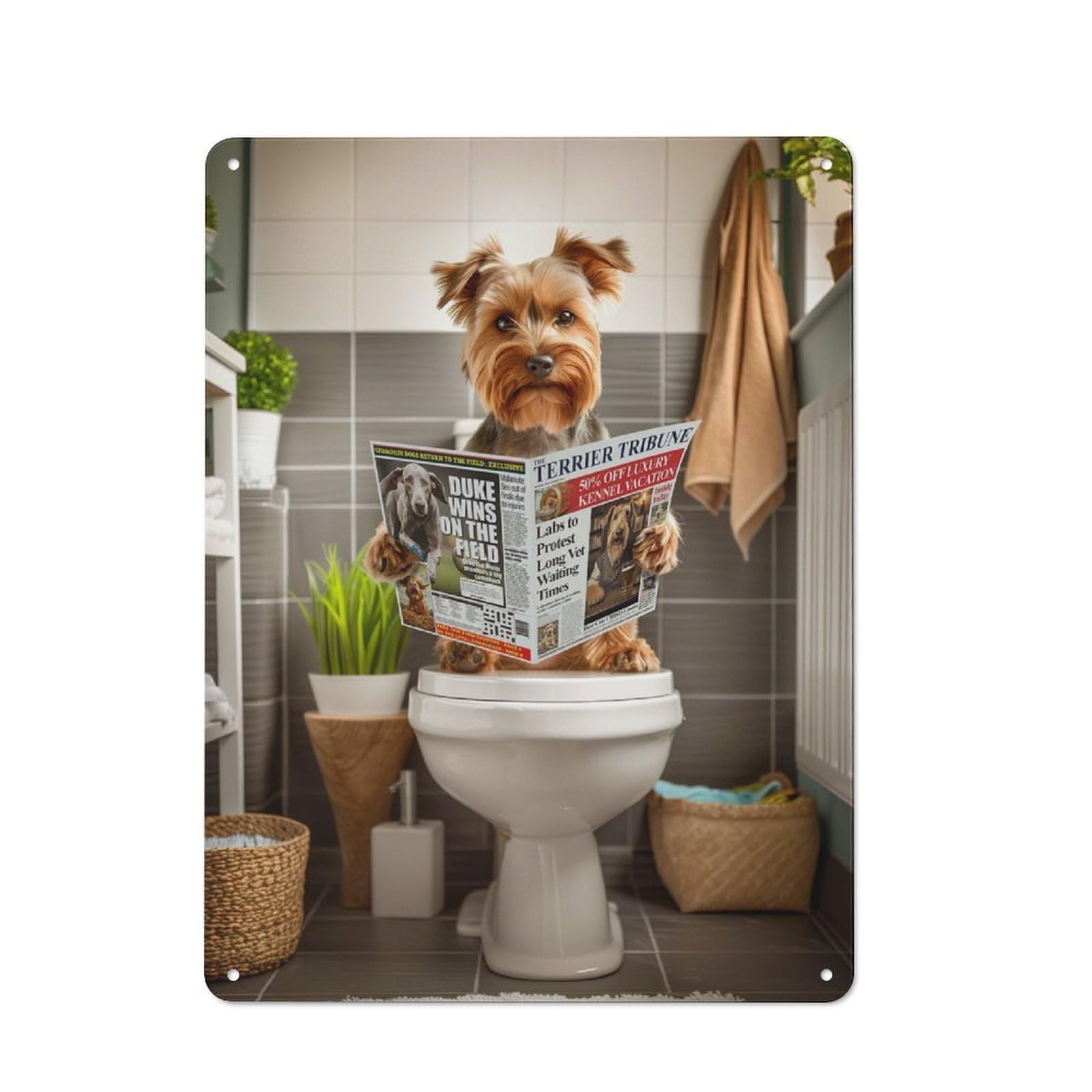 Junmoney Yorkshire Terrier Toilet Rustic Tin Wall Plaque 40X30cm For Garage Or Workshop, For Home Interiors, Feature Walls And Decorative Displays