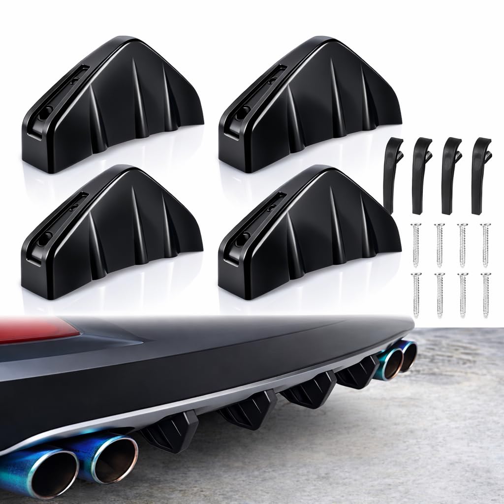 Universal Car Rear Bumper Diffuser Fins (Set of 4) | Glossy Black ABS Splitter Canards | Aerodynamic Shark Fin Spoiler Lip | Universal Fit for Cars, Hatchback, Sedan & SUV-image-18