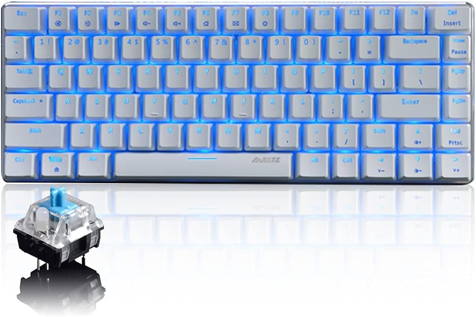 FELiCON Ajazz AK33 Wired Mechanical Gaming Keyboard, Blue LED Backlit 82 Keys E-sport Gamer Keypad for Office Typists Playing Games (Blue Switch, White)