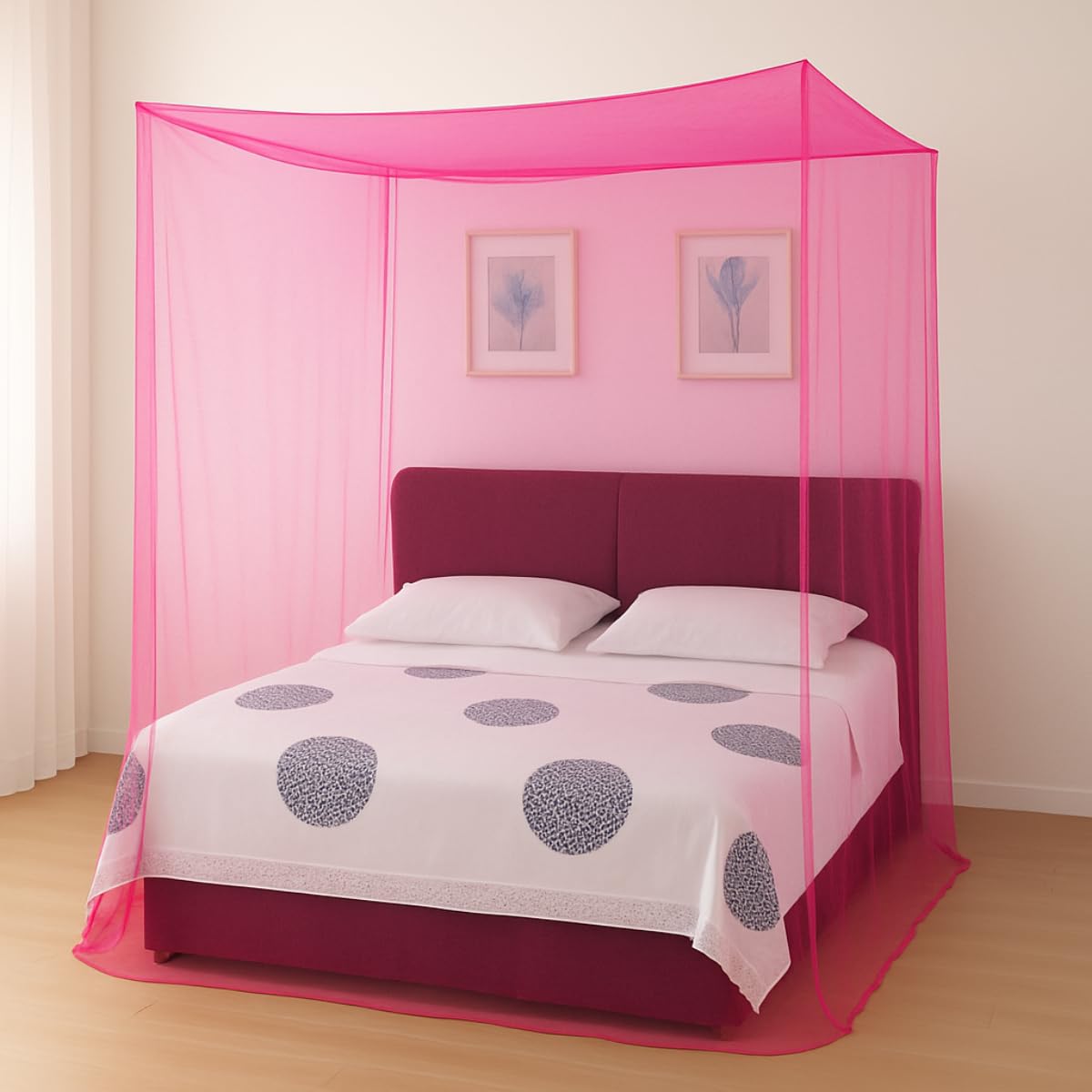 Divayanshi Foldable Polycotton Mosquito Net (Machhardani) for Queen Bed (Pink, 6.5x6.5 ft) | Breathable, Lightweight & Portable | Easy Setup, Durable & Ideal for Full Protection at Home & Travel.