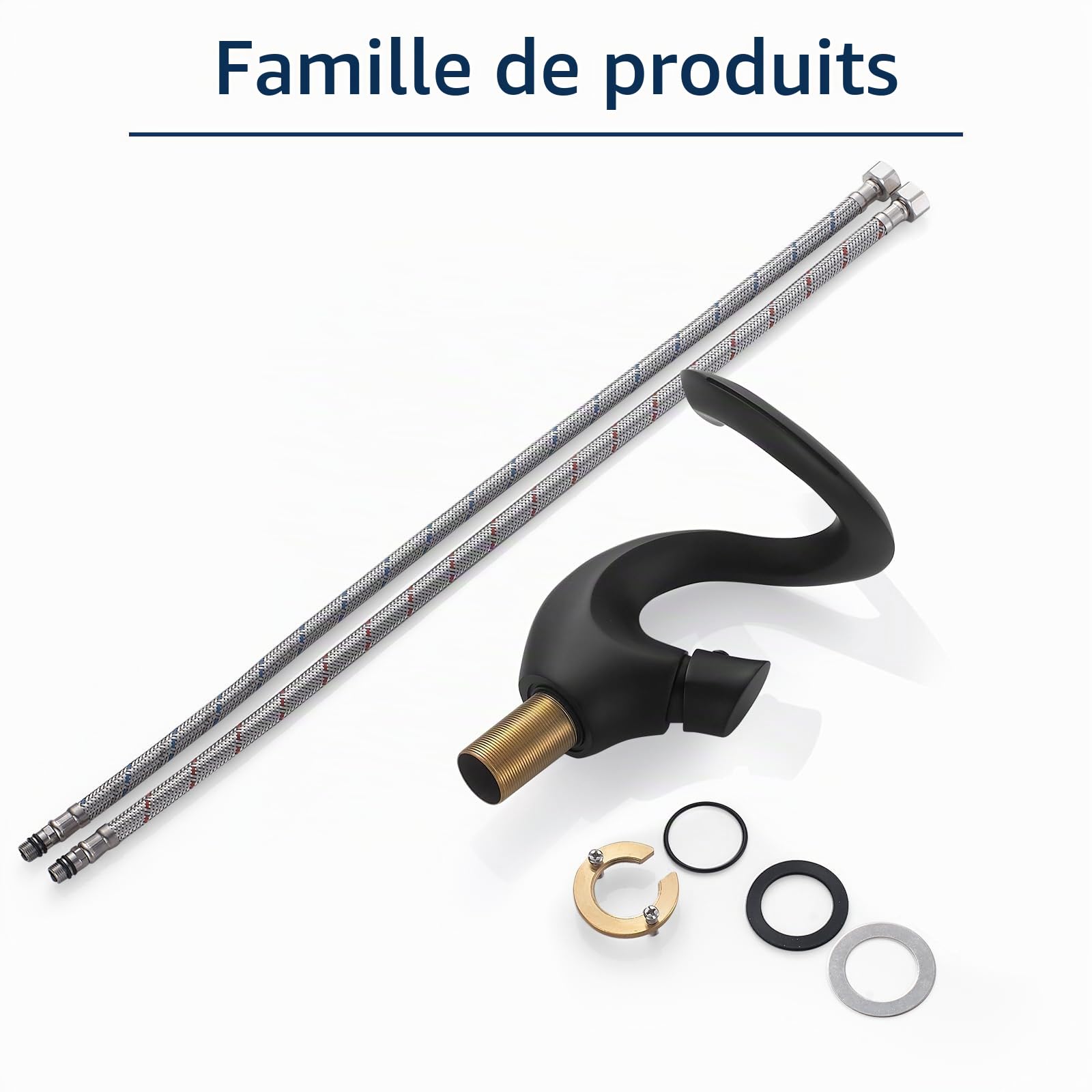 Robinet Cascade Noir Mat pour Salle de Bain - Mitigeur Lavabo Moderne et Élégant en Laiton - Eau Froide et Chaude