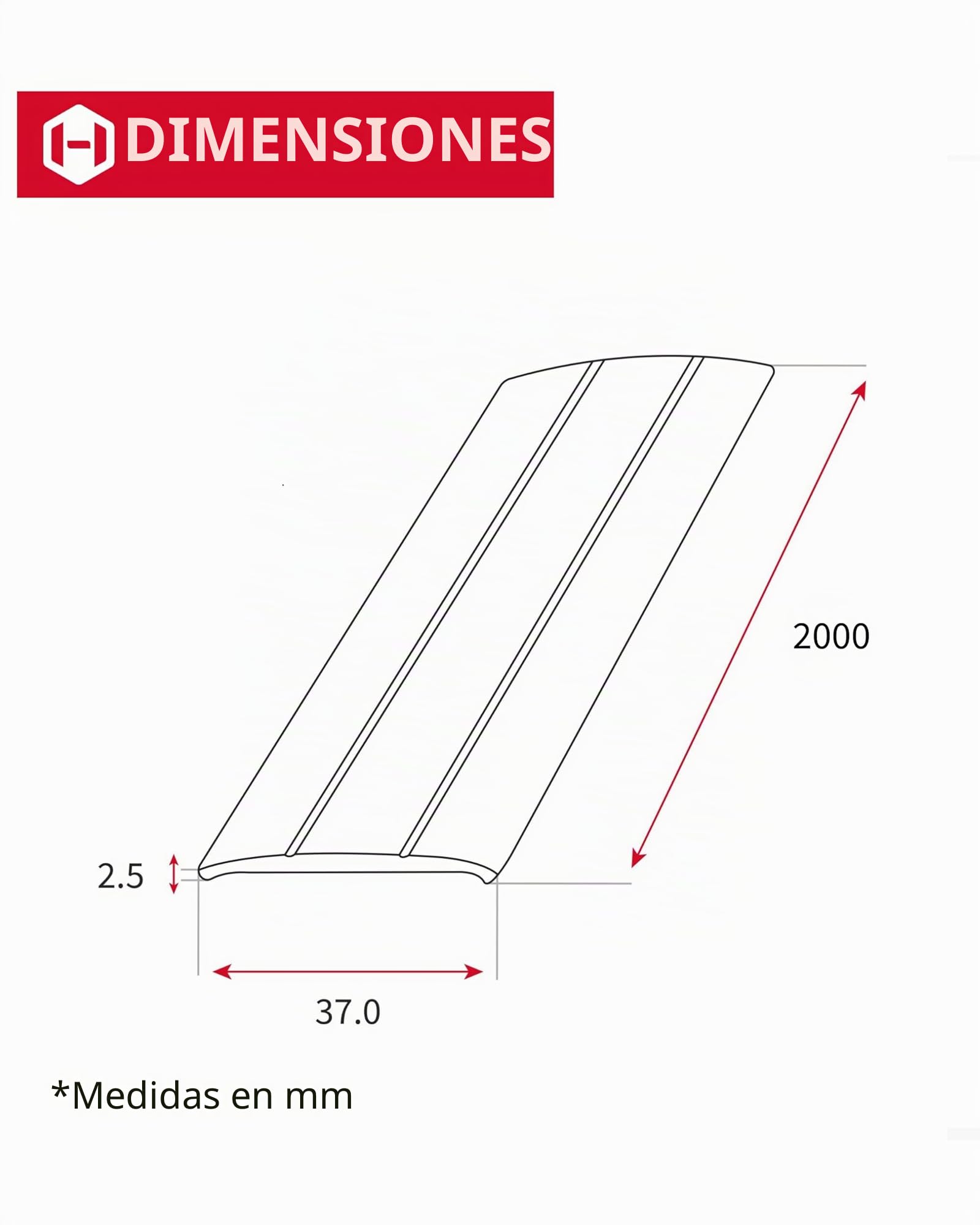 Gedotec Perfil de transicion autoadhesivo Plata 2000 mm alu - Longitud 2 m anchura 37 mm - aluminio anodizado - Made in Germany - sin taladrar - listón umbral