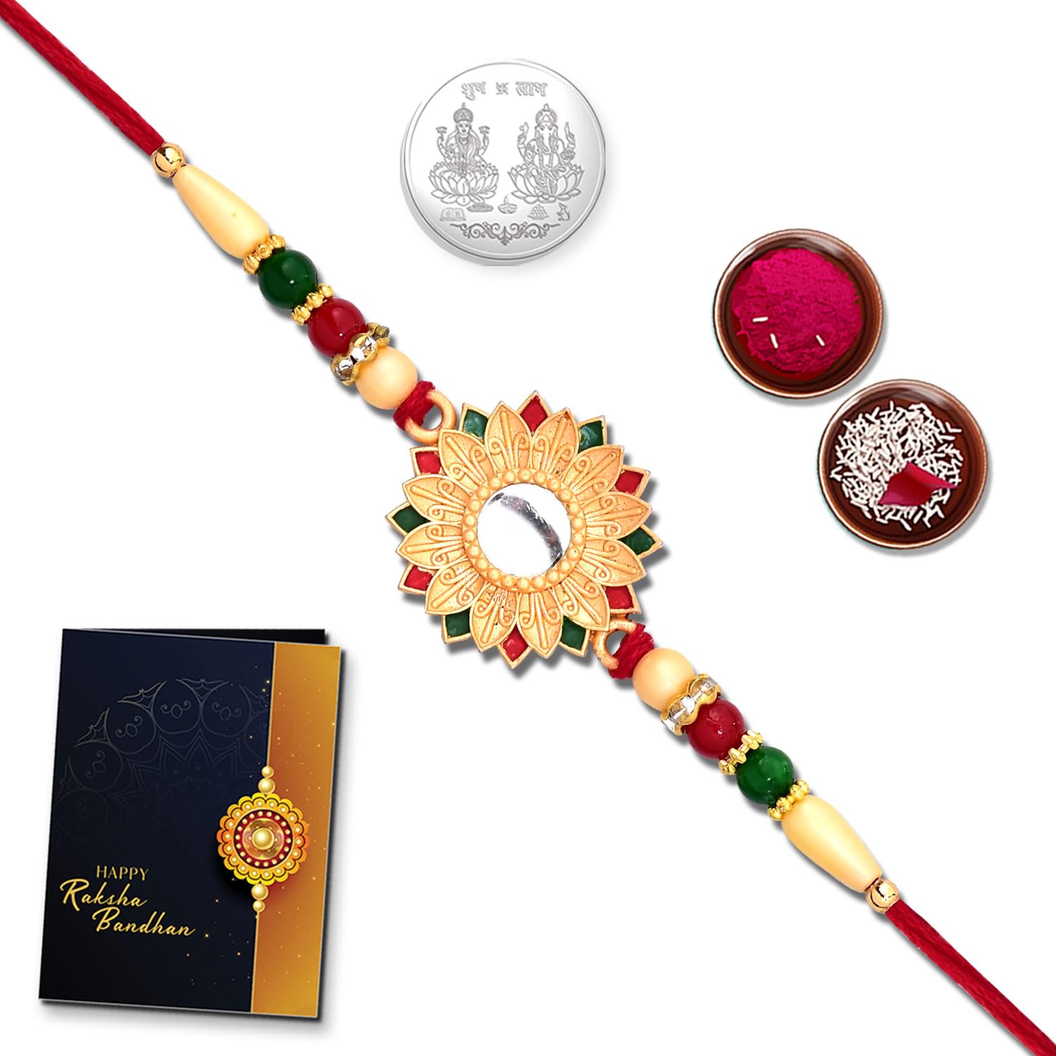 Periapt Multicolor Colorful Rakhi Combo with (K1_254) with Silver Color Pooja Coin, Tilak Set & Greeting Card | Rakhi for brother | bracelets for men stylish | rakhi in silver | handmade rakhi |rakhi combo for brother | Fancy Rakhi for brother | Men  (B0B6QCL2L8) Amazon Price History, Amazon Price Tracker