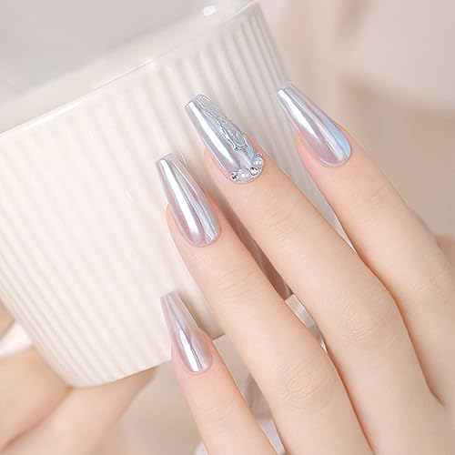 Miniatura 3 de Polvo mágico de uñas cromado, blanco, azul, perla transparente, aurora, brillantina, pigmento de manicura, luz de luna, luz de luna, conchas de