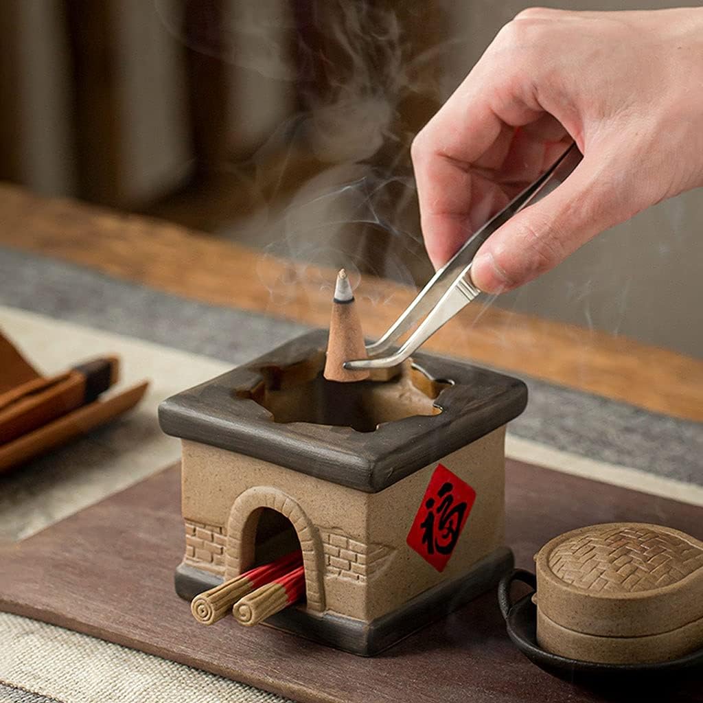 Incense Holder Incense Burner Ceramic Incense Burner with Cover Incense Household Incense Burner Wood Stove Incense Burner Aromatherapy Ornaments Incense Burner(A)