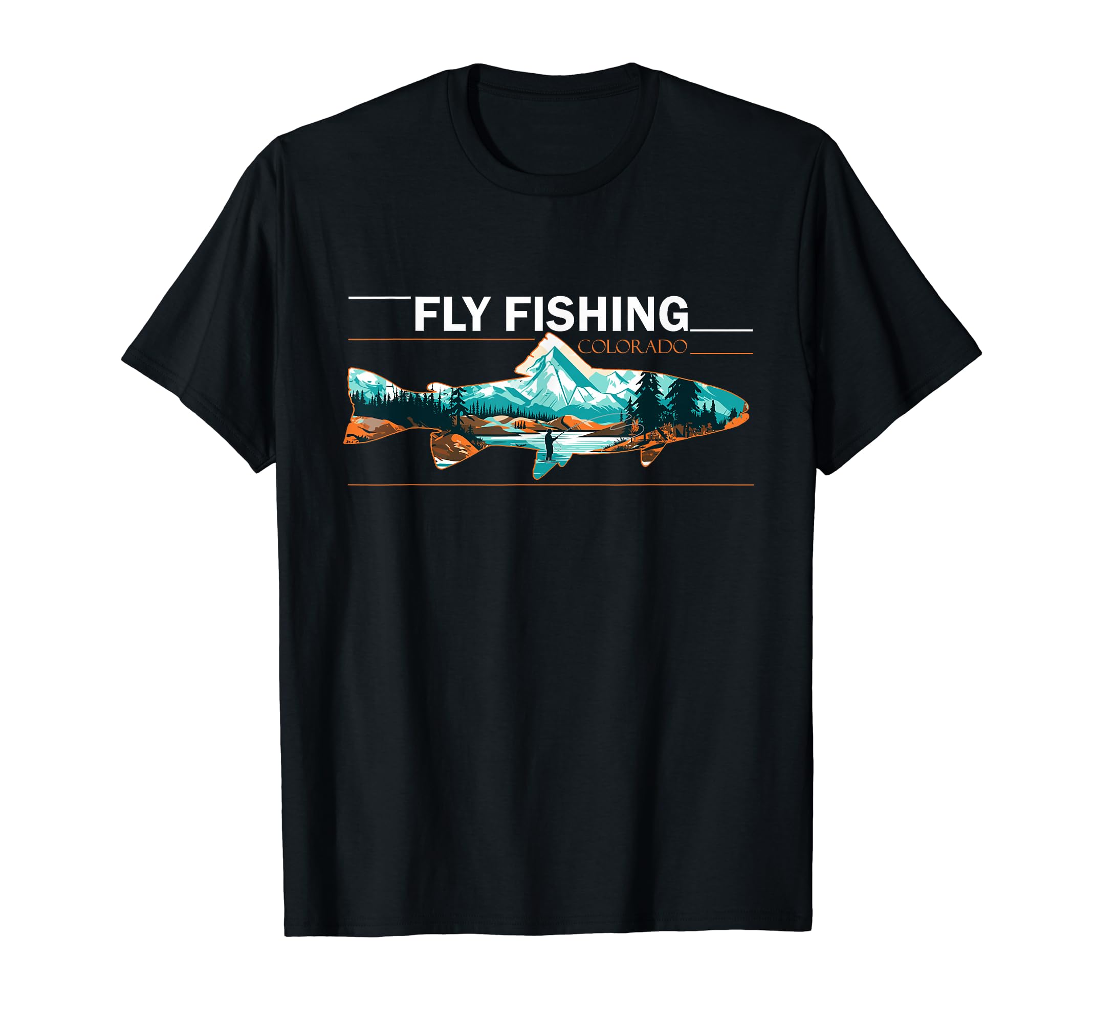 Fly Fishing in Colorado Riverside Angler & Trout Silhouette T-Shirt