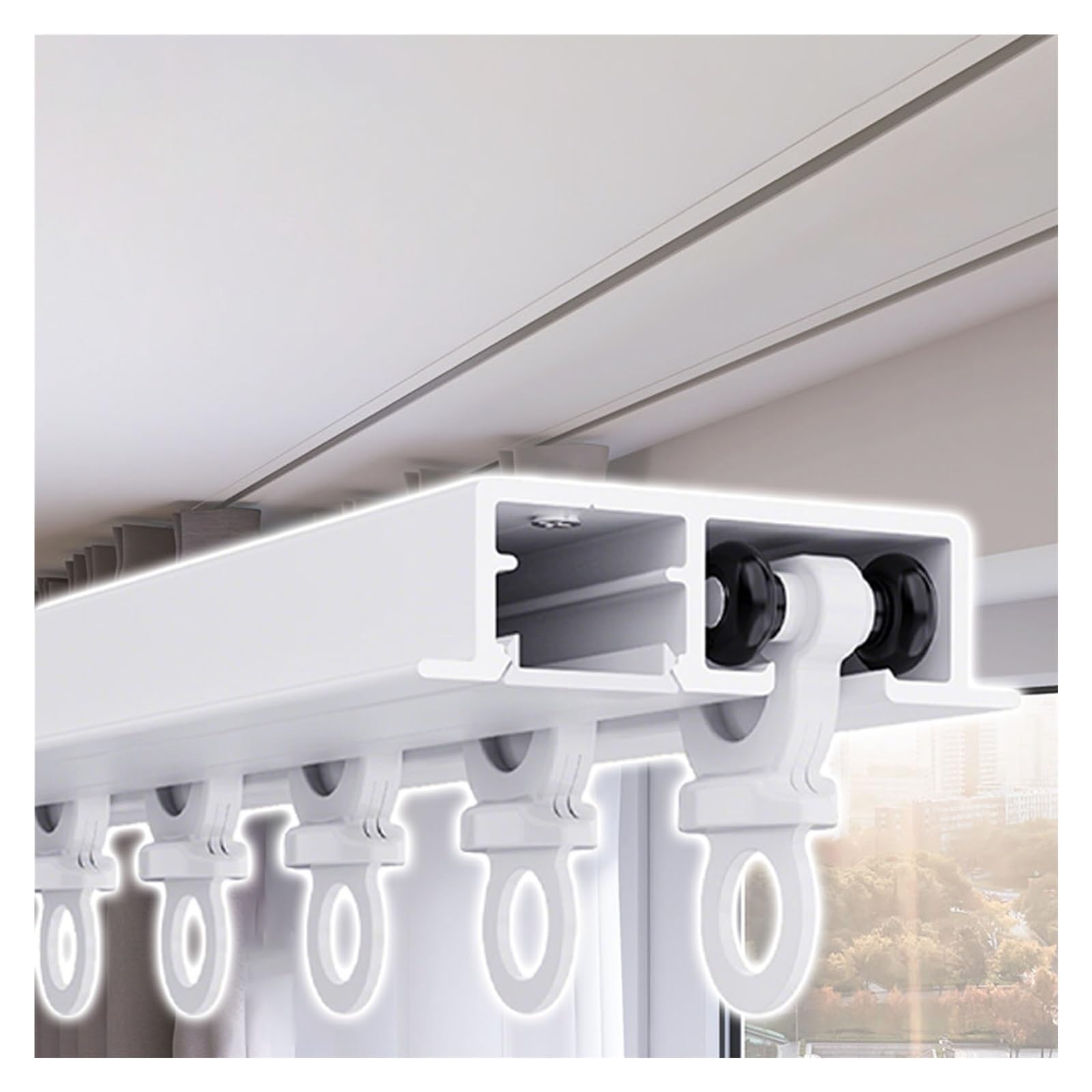 Riel de cortina de aluminio divisor de habitación, metal resistente, soporta hasta 15 kg, montaje empotrado para cortinas gruesas, 6,6 m