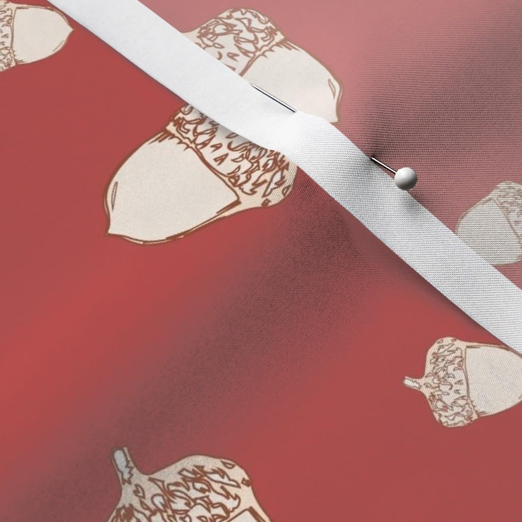 Spoonflower Fabric - Rust Red Cream Brown Fall Autumn Acorn Leaves Table Flowers Printed on Satin Fabric by The Yard - Sewing Lining Apparel Fashion Blankets Decor