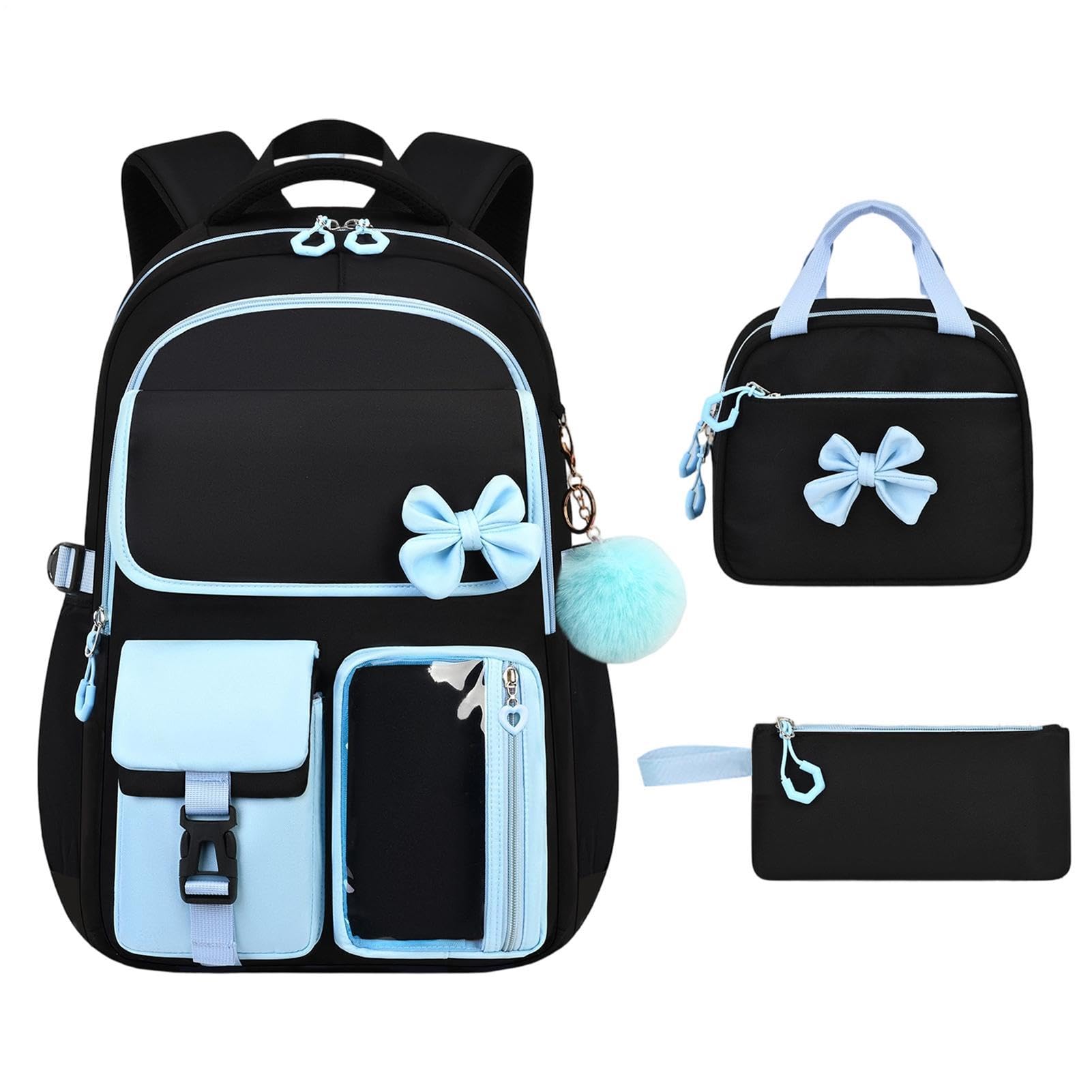 Zaino Da Bambina Con Portapranzo Impermeabile Con Portamatite 3 Pezzi | Zaino Scolastico Casual Per Bambina per Libri di Abbigliamento Cancelleria Portafoglio Viaggio Outdoor e Pendolarismo