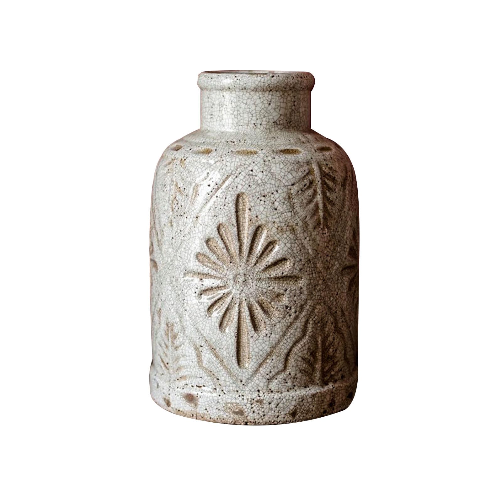 Bohemian Style Vase, Vintage Dried Flower Vase, Ornaments for Living Room, Study Room, Coffee Shop, Table, Entrance Hall, Rough Ceramics(Size:20.5 * 20.5 * 32.5CM,Color:B)