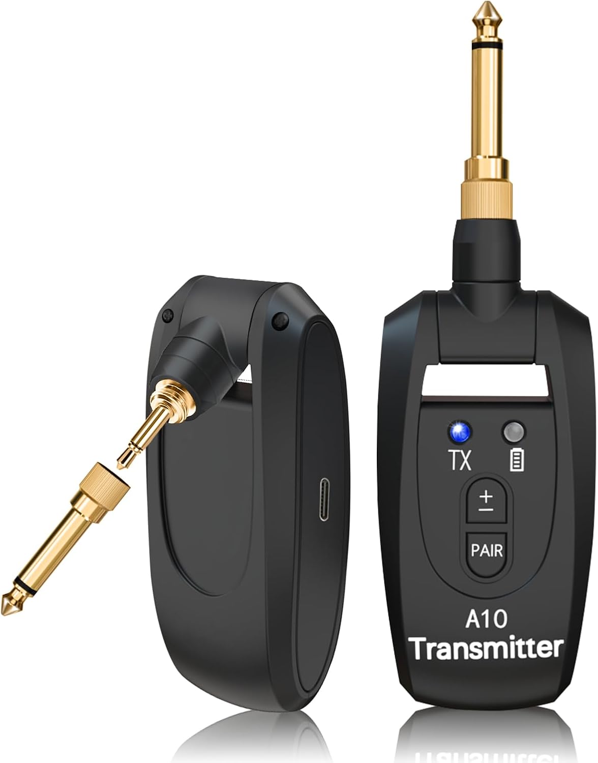 Wireless Guitar System 2.4GHz 2 Modes, Thumb-Size, 250° Rotatable, Wireless Guitar Transmitter Receiver Plug & Play for Guitar, Violin, Keyboard (Black)
