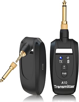 Wireless Guitar System 2.4GHz 2 Modes, Thumb-Size, 250 Rotatable, Wireless Guitar Transmitter Receiver Plug & Play for Guitar, Violin, Keyboard Black