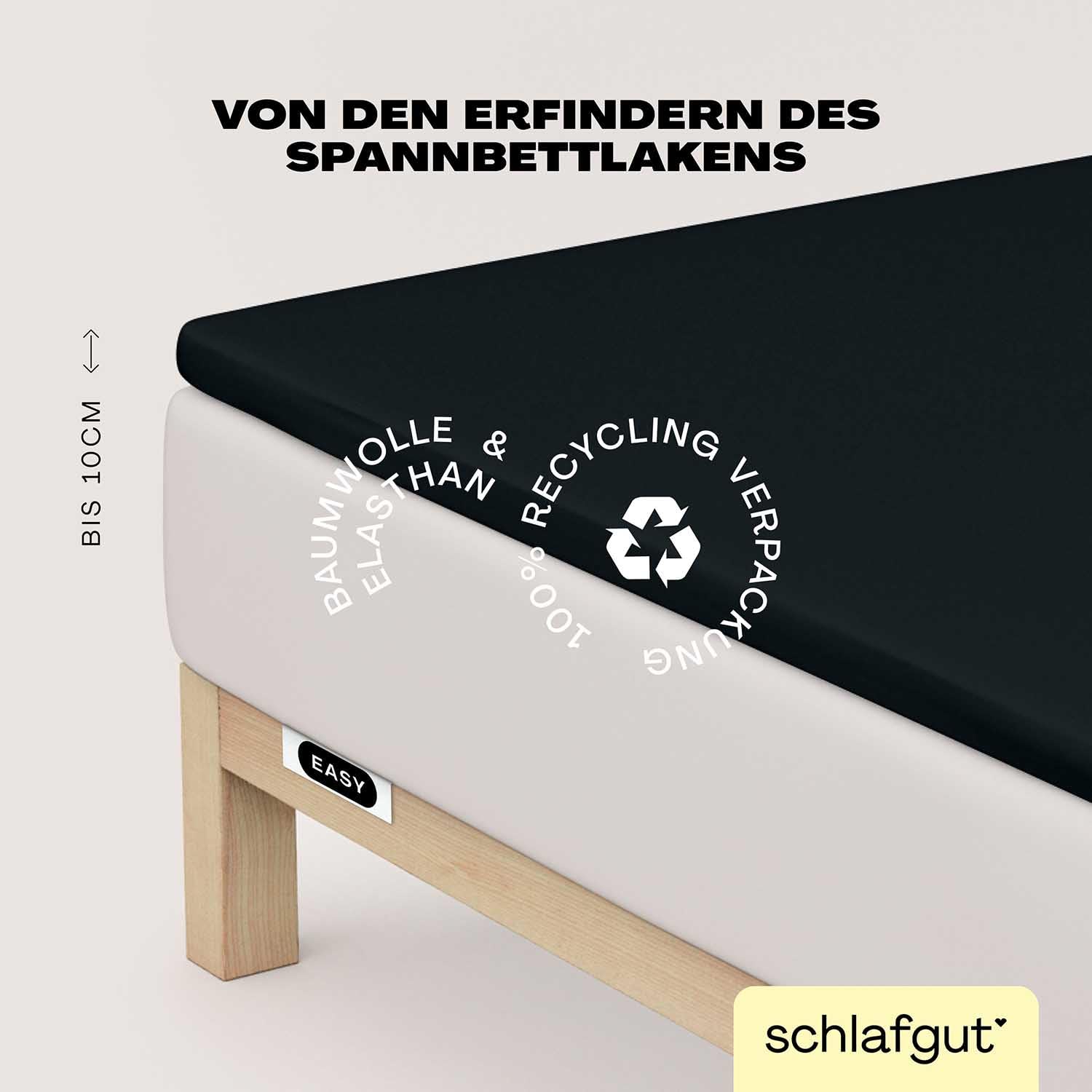 Schlafgut Easy Jersey Elasthan Topper Spannbettlaken 180x200 bis 200x220 Off-Black, Spannbetttuch aus superweicher Baumwolle mit Elasthan