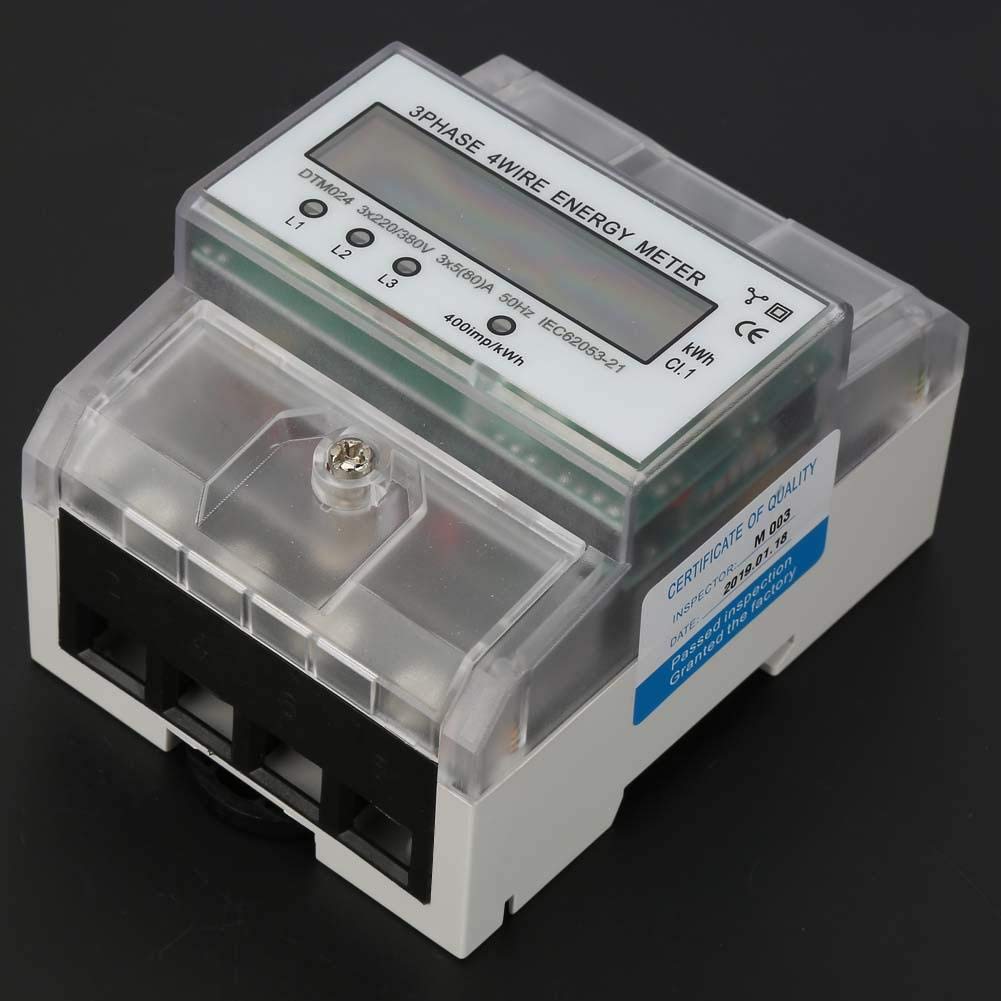 Medidor de energía eléctrica, medidor trifásico 4P KWh 220/380V 5-80A Medidor de energía eléctrica digital de consumo de energía con LCD (9999999.1KWh)