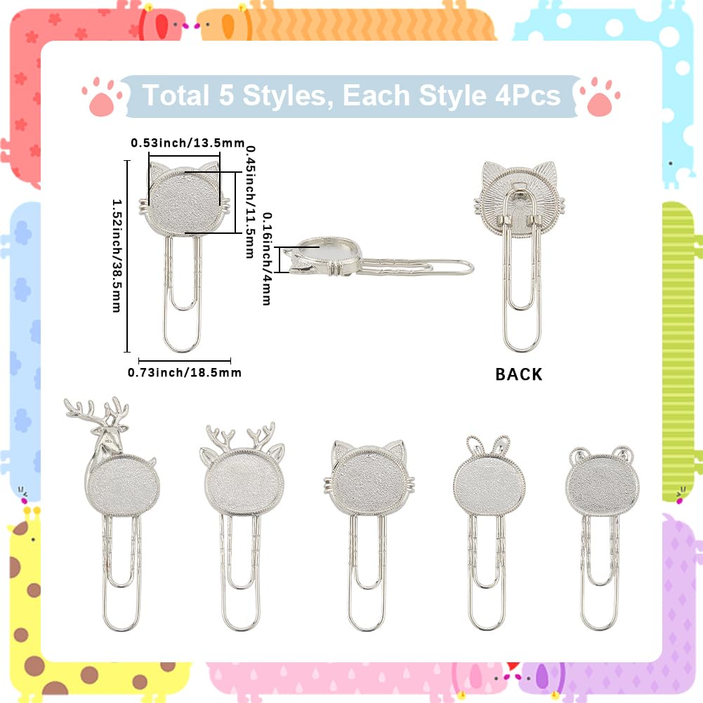 SUNNYCLUE 1 Box 20pcs 5 Styles Cabochon Bookmarks Vintage Bookmarks Alloy Metal Antique Silver Cat Rabbit Animal Shape Blank Retro Bezels Book Marks Settings for Adult Book Mark Crafts DIY Making - Image 2