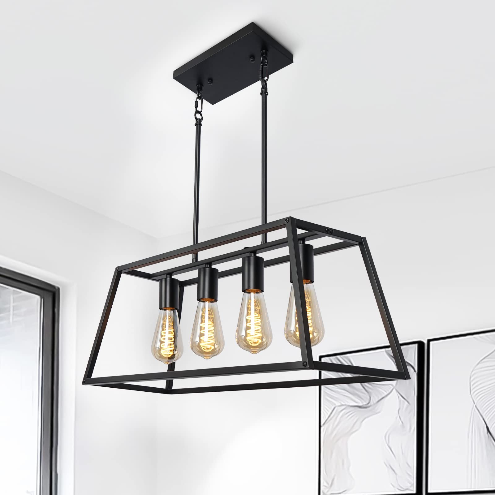 Black Farmhouse Dining Room Chandelier, Industrial Modern Island