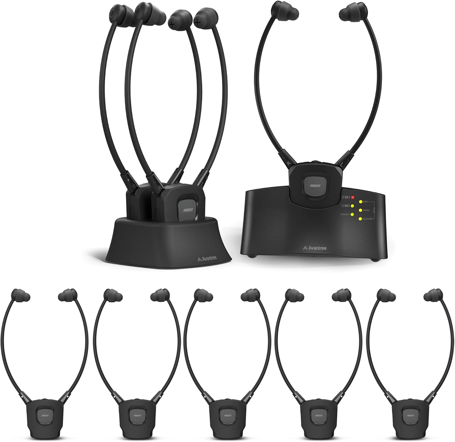 Avantree HT3831 [8 Pairs] Wireless TV Headphones for Seniors with Transmitter and Charging Docks Set