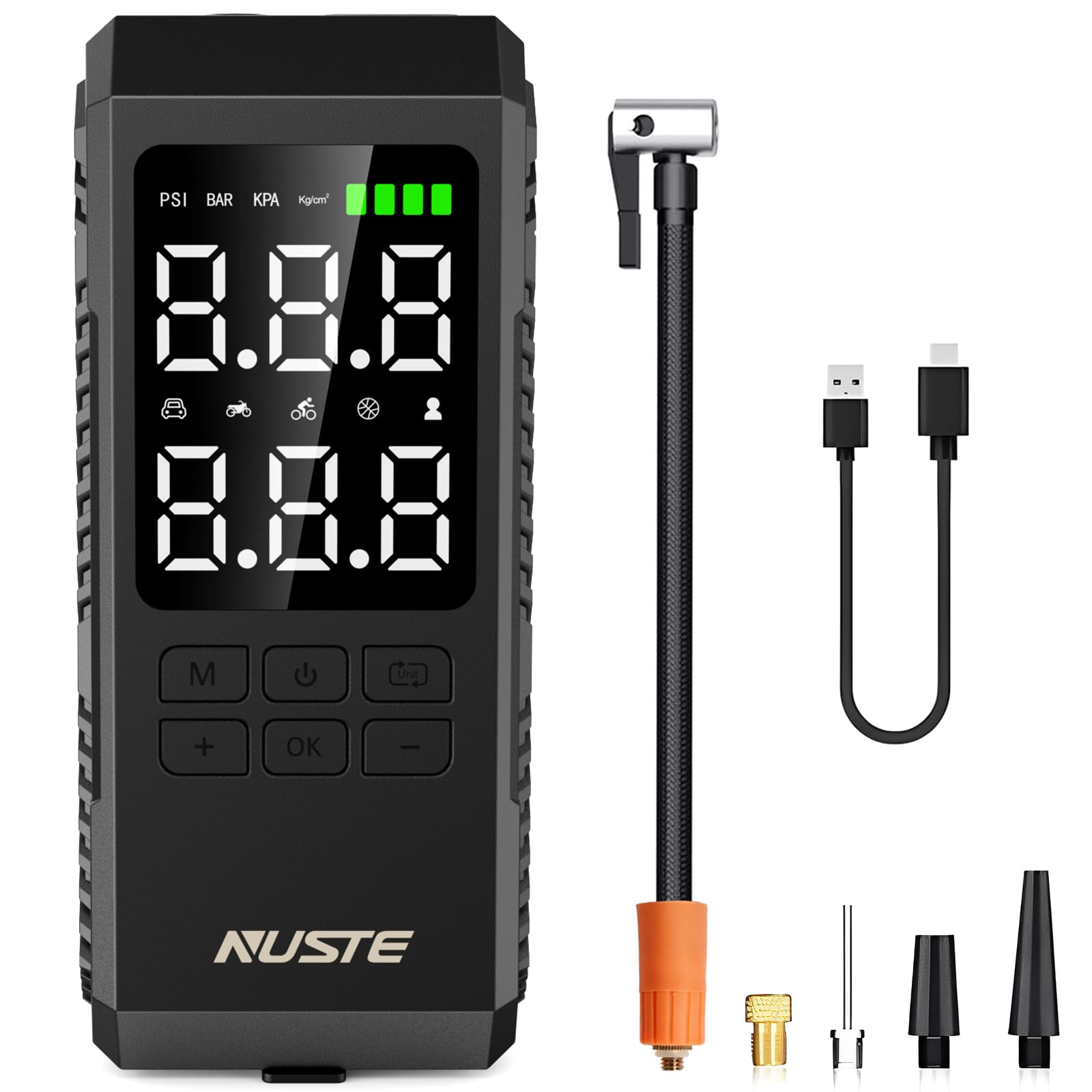 Tire Inflator Portable Air Compressor, Air Pump for Car Tires with Digital Pressure Gauge, 150PSI Rechargeable Battery, LED Light, Cordless Bike Tire Pump for Car, Motorcycle, Bicycle