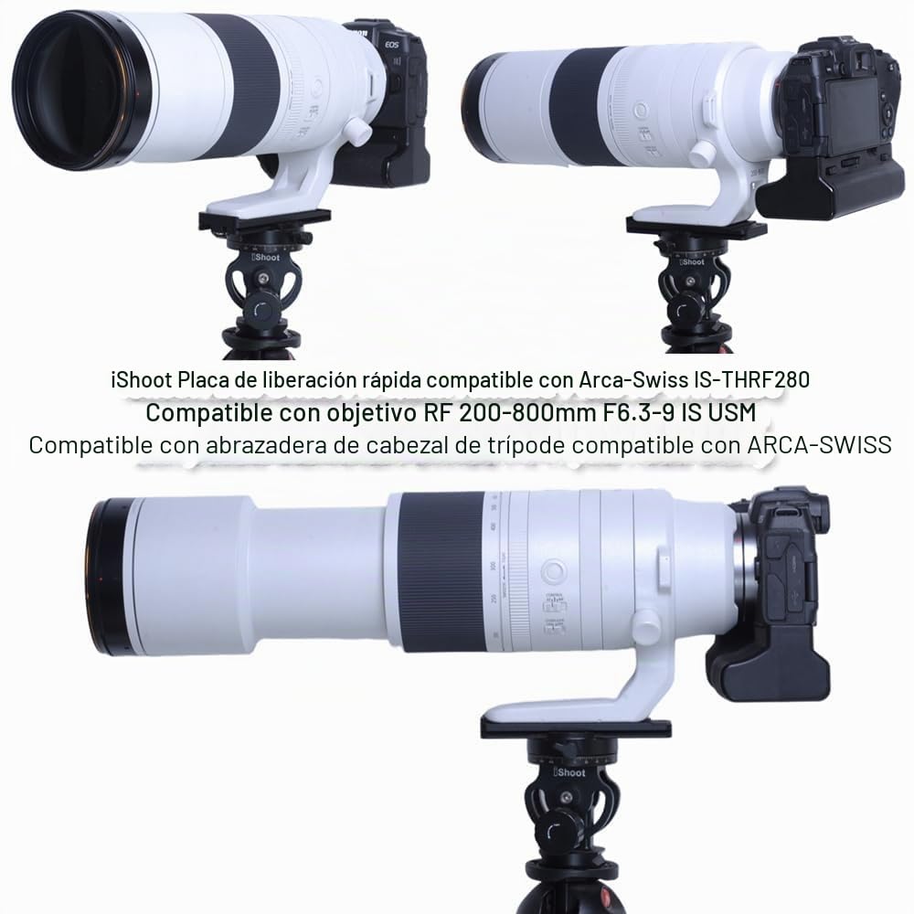 iShoot Arca-Swiss - Placa de liberación rápida para cámara compatible con Canon RF 200-800 mm F6.3-9 IS USM, anillo de montaje de trípode, soporte de collar de lente, utilizado para abrazadera de