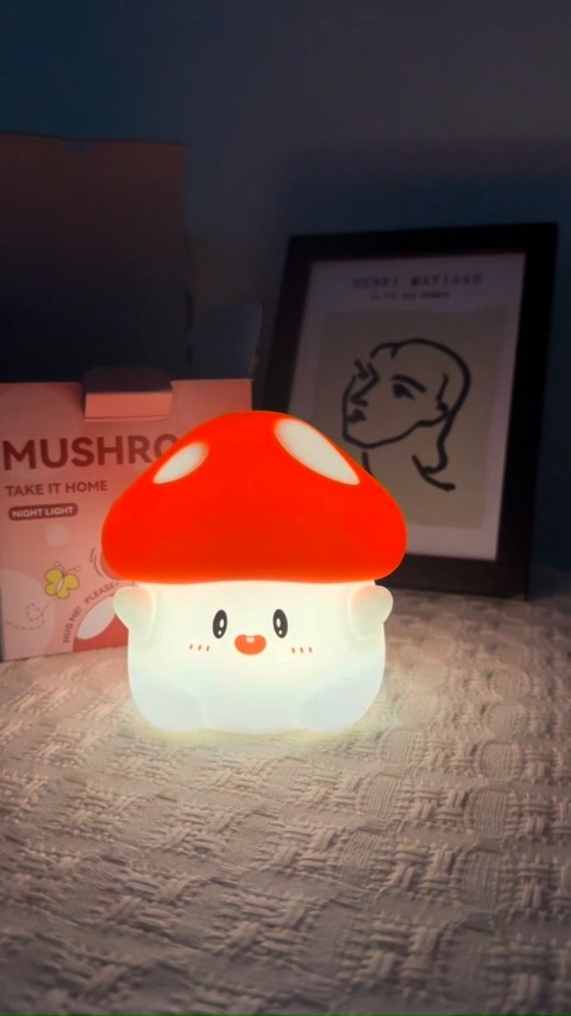 Image of Mushroom Night Light, Squishy Silicone Lamp for Kids, Tap Control, 2 Brightness Levels, 50H Battery, Auto Timer, Bedside Nursery Desk Decor