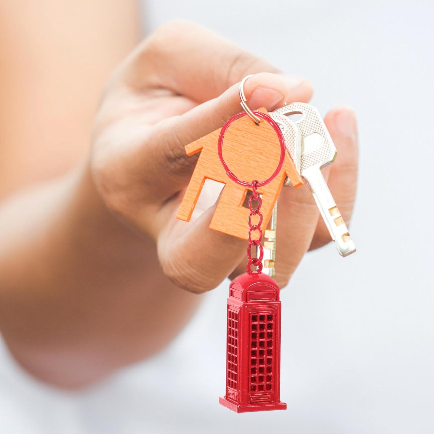 Kichvoe London Telephone Booth Box Keyring in Red, 5pcs Phone Booth London Christmas Ornament London Souvenir 3d Red Telephone Box Keychain for Bag Purse Wallet Cellphone image 2