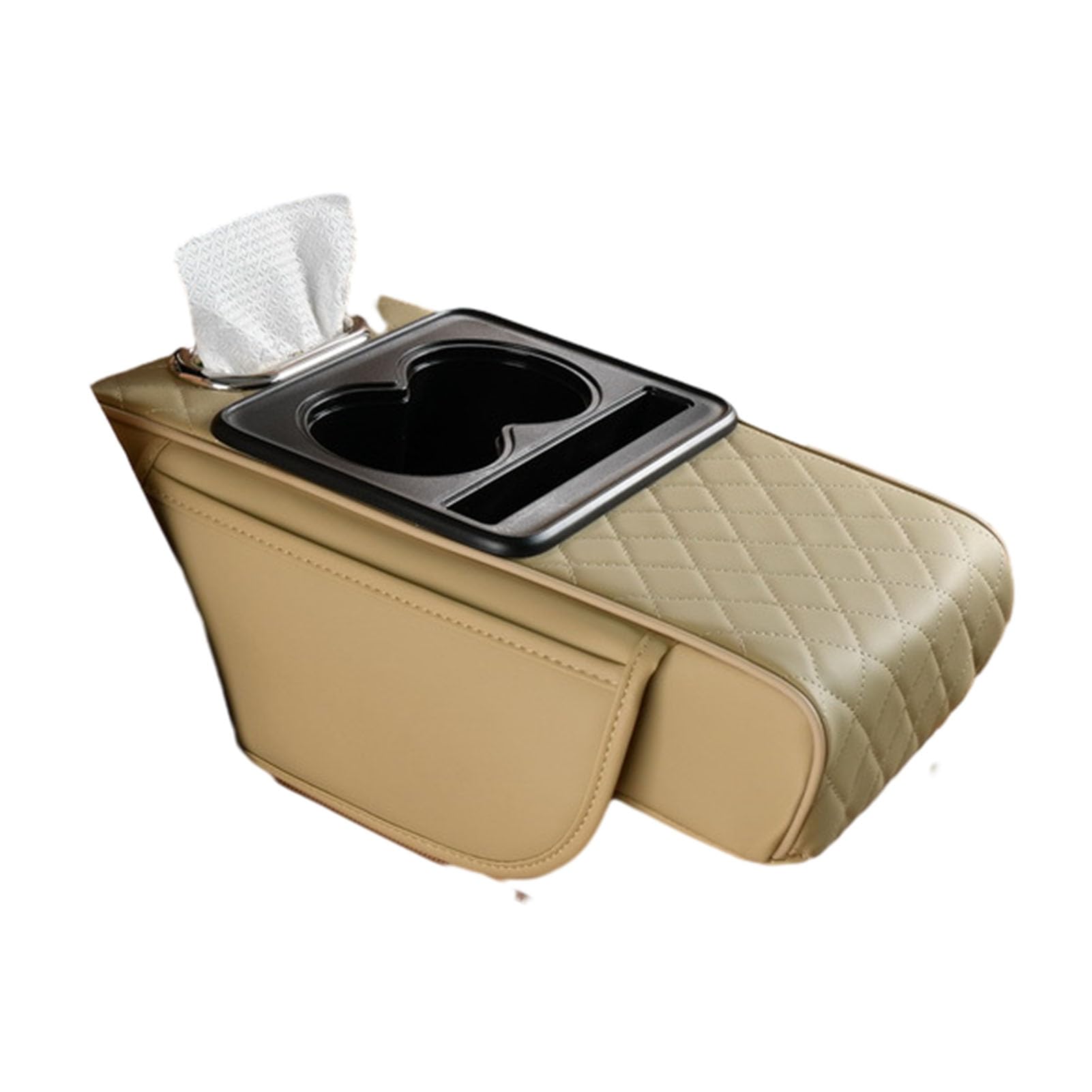 Glifora Multifunctional Car Armrest Box - Faux Leather Armrest Organiser Mat, Centre Console Cover with Side Pockets, Cup Holder, Phone Slot, Tissue Box Slot for Car Interior Storage