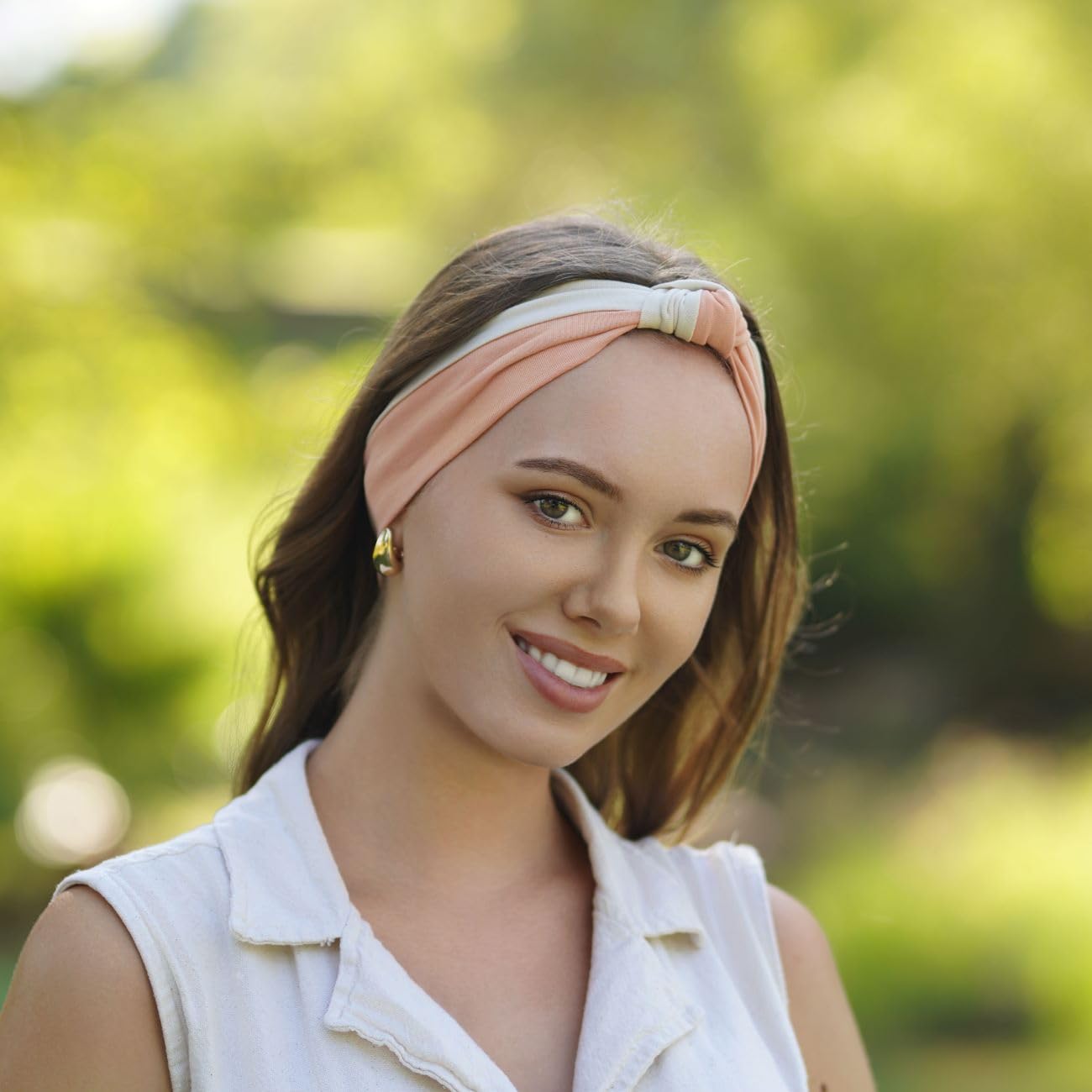 BABYGIZ Headbands for Women Knotted Stretchy Head Bands Sport Hair Bands Non Slip Turban Two Colors Headwrap Yoga Workout Running Hair Accessories (Light Beige&Salmon, 1 Size)