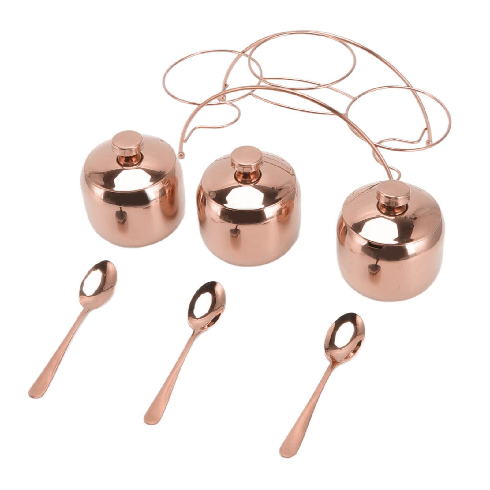 Set di Barattoli per Condimenti in Acciaio Inossidabile Contenitori per Spezie Grandi Barattolo di Zucchero per Sale e Pepe con Coperchio e Cucchiaio Bottiglie per Condimenti da Cucina con(Oro rosa)