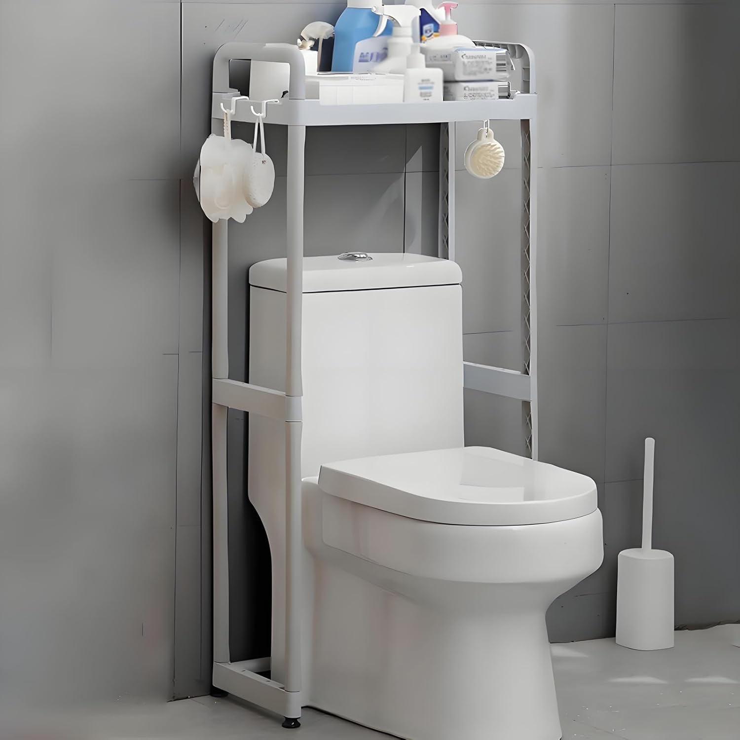 Over The Toilet Storage Cabinet, Bathroom Storage Over The Toilet, Toilet Shelf Organizer Cabinet with Hooks, Fits Most Tight Space, Easy Assembly(Gray,113cm/44.5in)