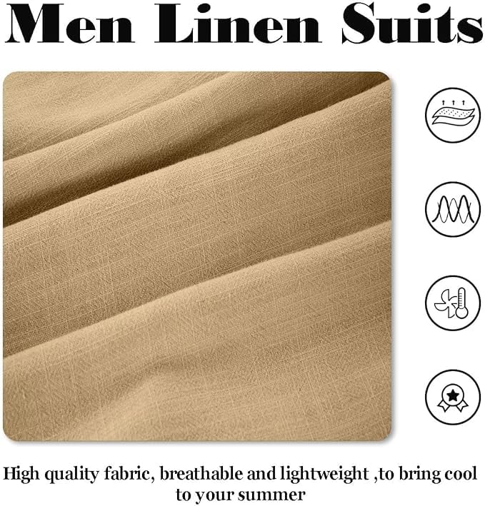 Retro Linen Mens Suits Beach Wedding Suit Summer Slim Fit 3 Pieces Light Weight Linen Jacket Vest Pant Tuxedo3