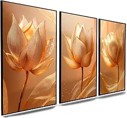 Kit 3 Quadro Decorativo Sala Quarto Flores Tulipa Douradas Golden (5)